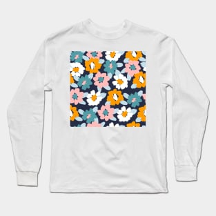 Pink, Blue, White and Yellow Flowers Long Sleeve T-Shirt